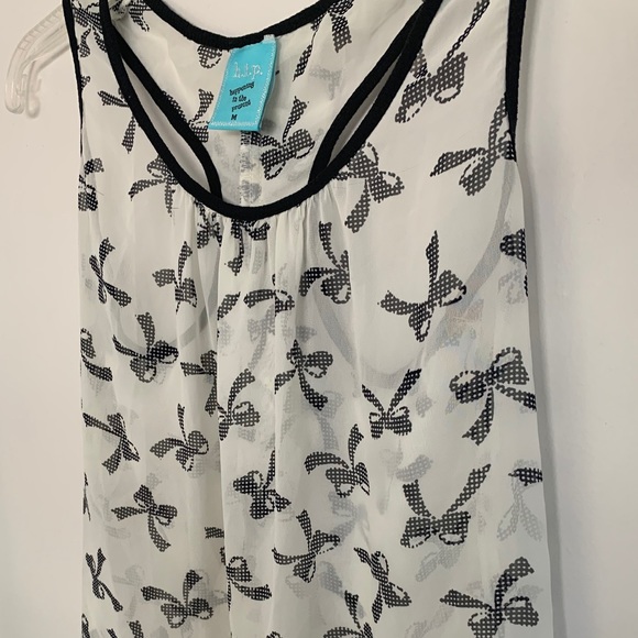 White Chiffon Racerback Polka Dot Bows Tank Top - Picture 4 of 9